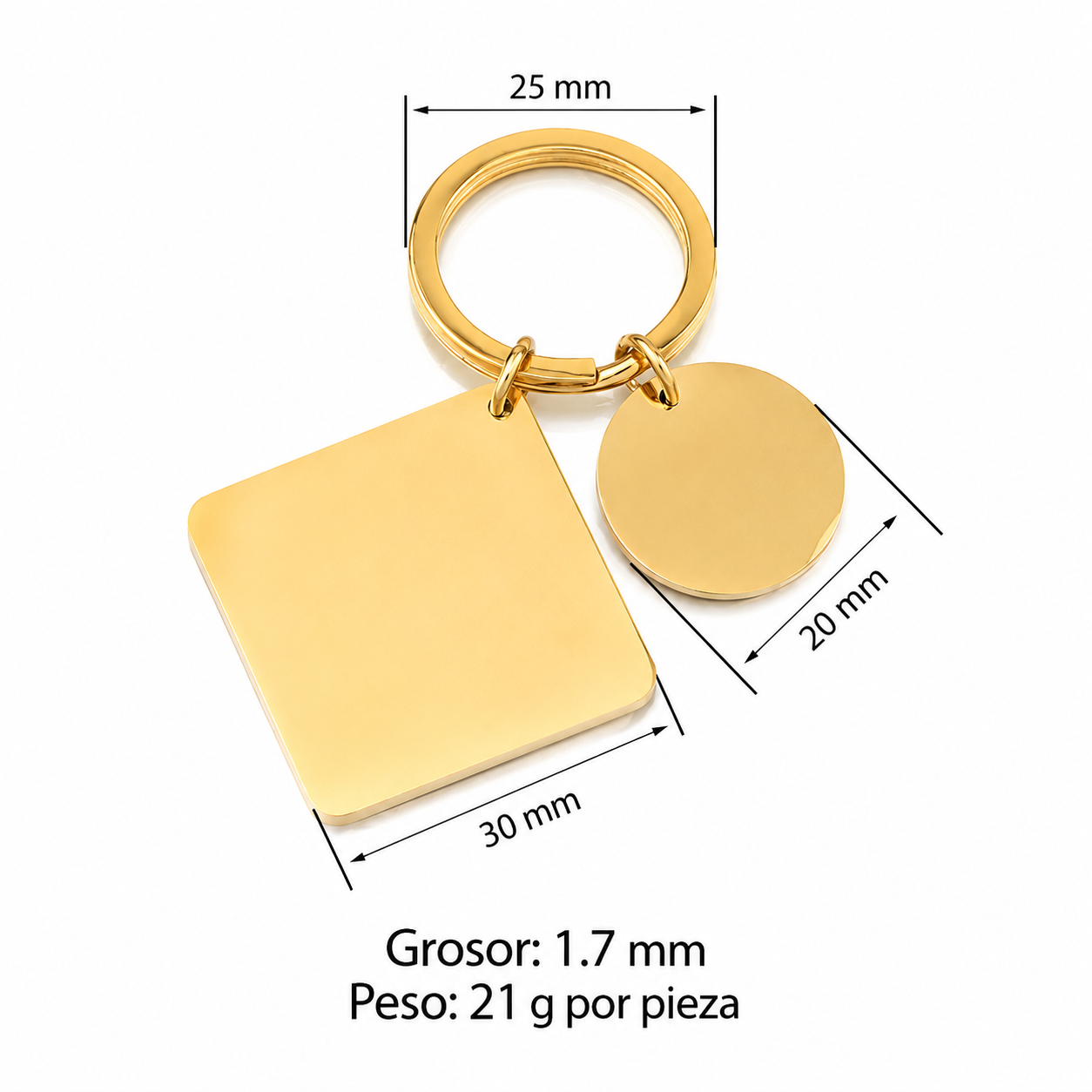 Llavero Cuadrado Personalizado de Acero Inoxidable Color Oro | Grabado Láser con Foto