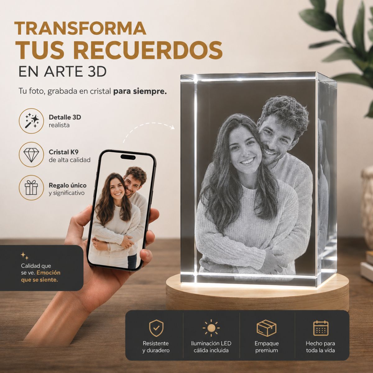 Cubo de cristal con foto personalizado
