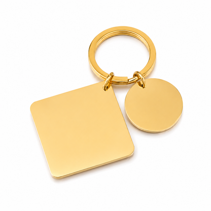 Llavero Cuadrado Personalizado de Acero Inoxidable Color Oro | Grabado Láser con Foto