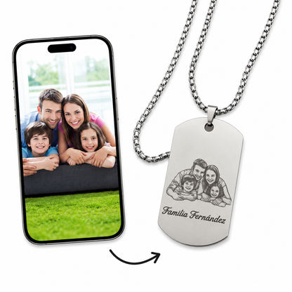 Collar Personalizado con Foto Grabada en Acero Inoxidable | Dije Tipo Placa Militar